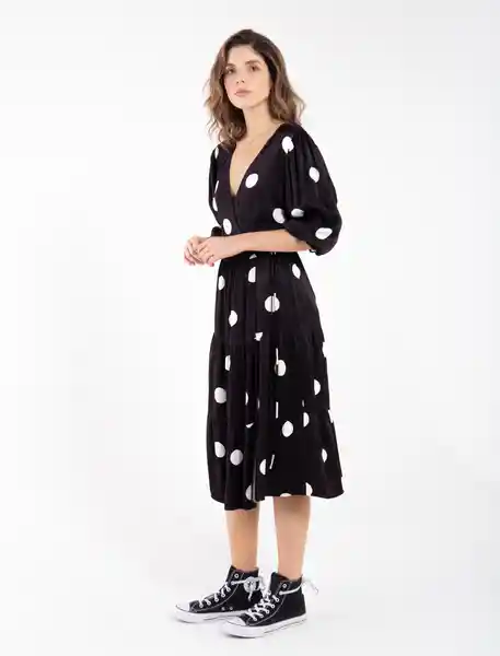 Vestido Midi De Puntos Negro Estampado Talla S Mujer Naf Naf