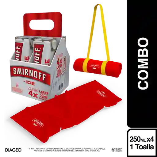 Combo Smirnoff Coctel Ice Original 4 Und + Toalla Smirnoff