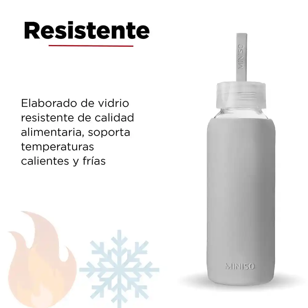 Miniso Botella de Vidrio Con Cobertura de Silicona Gris 300 mL