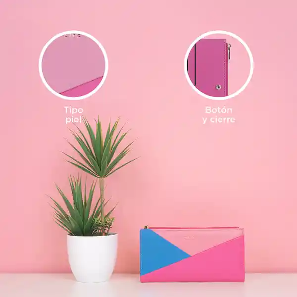 Cartera Para Mujer Larga Bloques Geométricos Fucsia Miniso