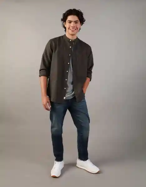 Camisa Mezcla Manga Larga Hombre Gris Talla XXL American Eagle