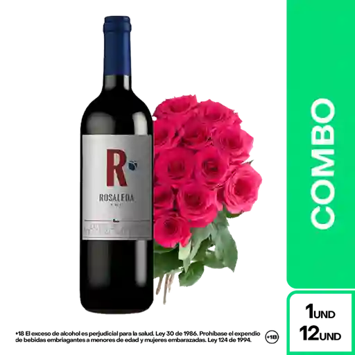 Combo Rosaleda Vino Tinto Merlot + Bouquet Rosas