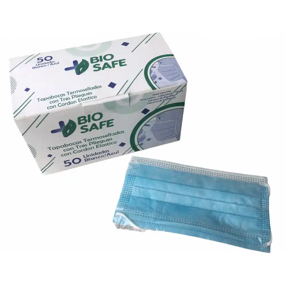 Bio Safe Tapaboca Termosellado con Tres Pliegues con Cordón Elástico