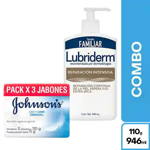 Combo Johnsons Jabón 3 Und + Lubriderm Reparacion Intensiva