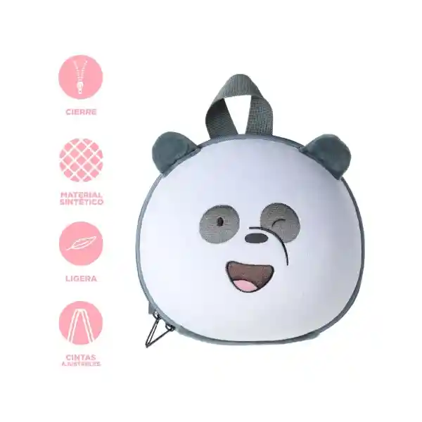 Mochila Infantil Textura Suave Oso Panda Negro Wbb Miniso