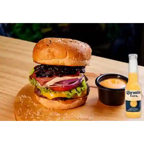 Hamburguesa fiesta philly +corona 210 ml