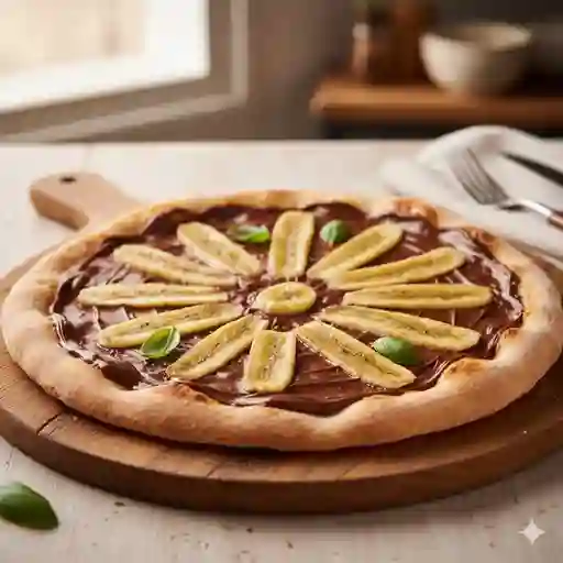 Postres pizza de nutella y banano horneado