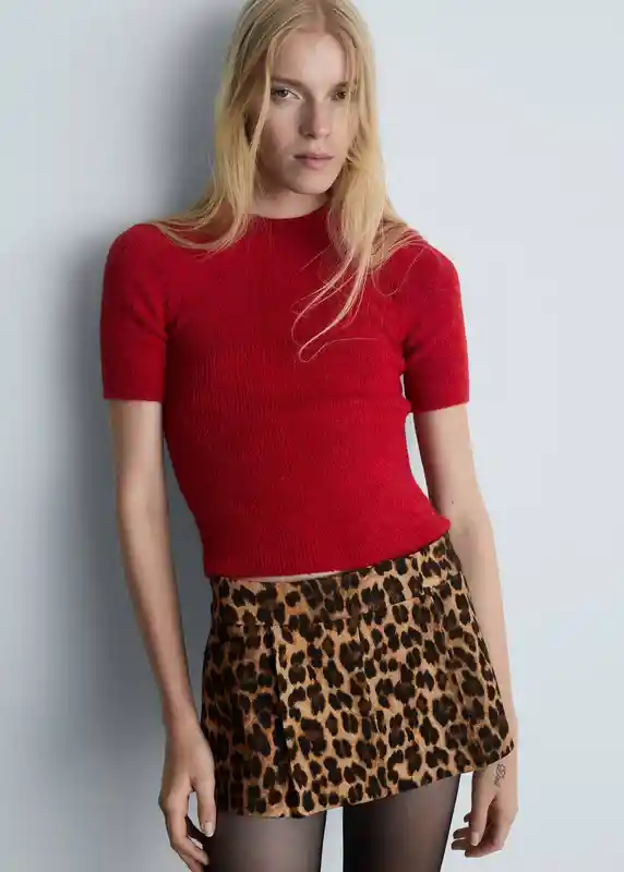 Falda Sabana Marron Talla 36 Mujer Mango