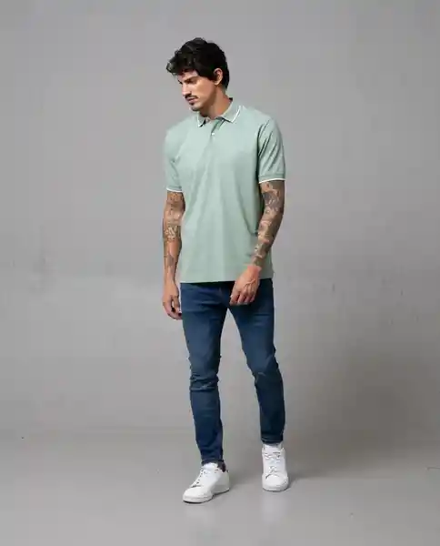 Camiseta Polo Iconica Hombre Verde Golfo Medio T M 34619 Rifle