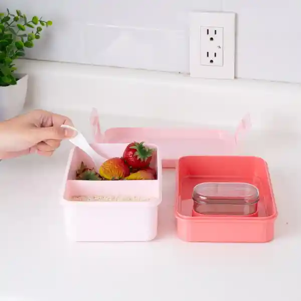Contenedor de Doble Capa Rosa 1500 mL Serie Miniso