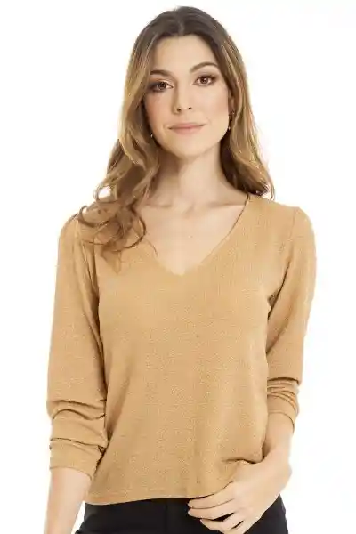 Top Glow Manga Larga Color Beige Medio Talla M Ragged