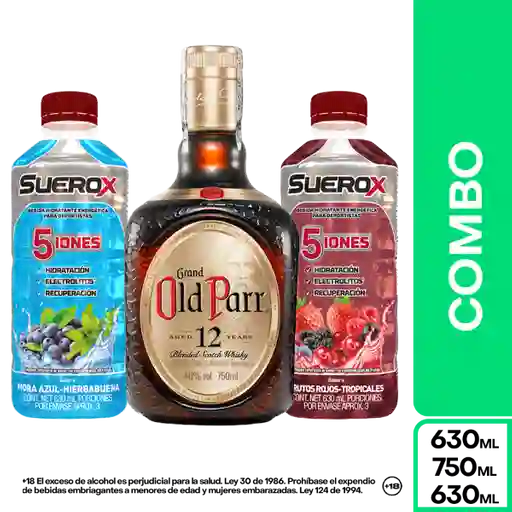 Combo Old Parr 12 Años 750 mL + Suerox Mora Azul + Frutos Rojos