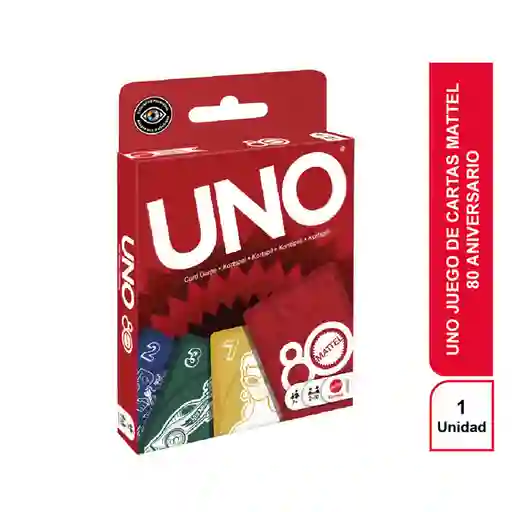 Uno Juego Cartas Mattel 80 Aniversario