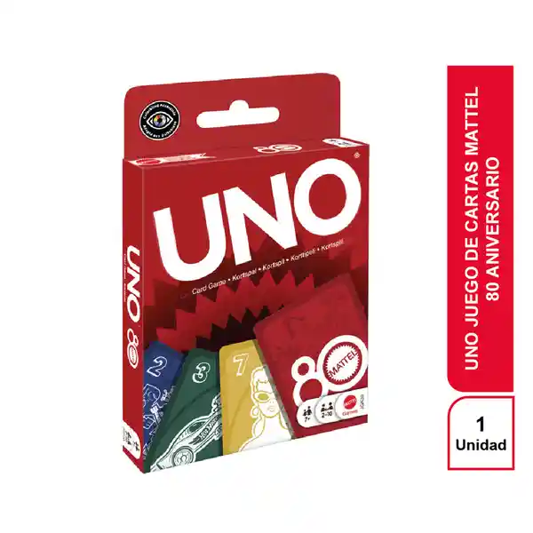 Uno Juego Cartas Mattel 80 Aniversario