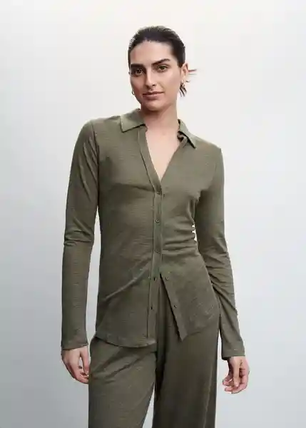 Camisa Lina Khaki Talla XS Mujer Mango