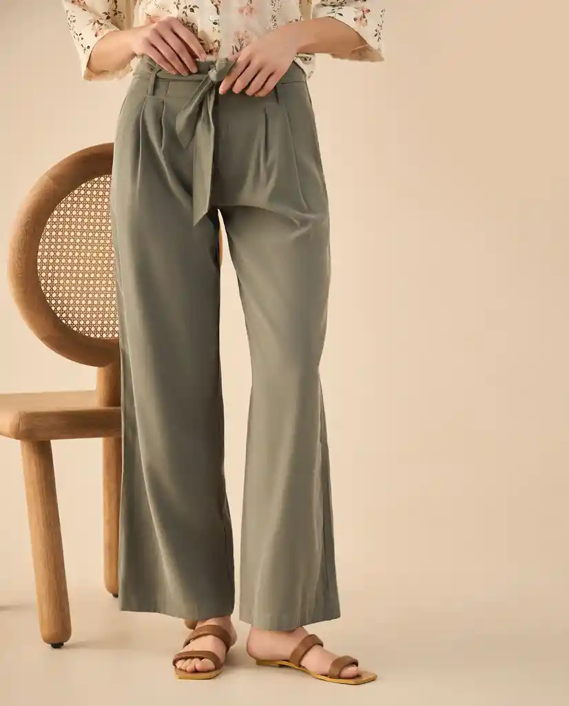 Pantalón Verde Aceituna Oscuro Talla 10 432G020 Esprit