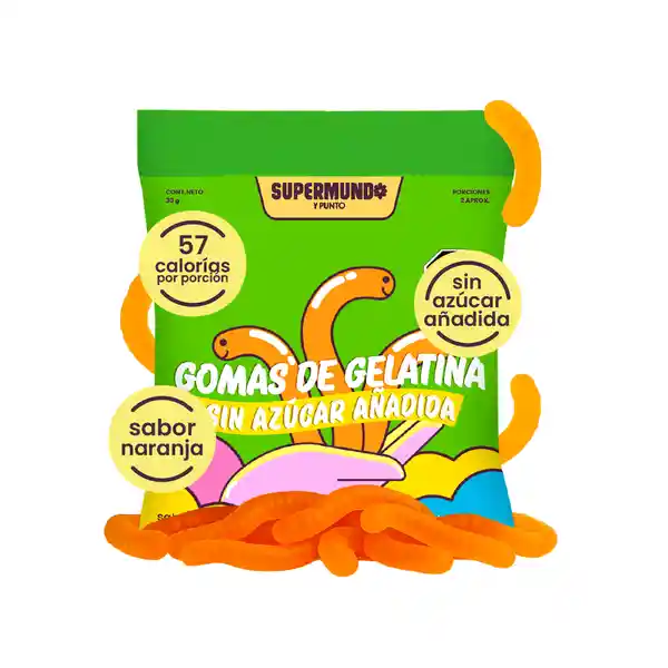 Goma de Gelatina Sin Azúcar Gusanitos Supermundo 15 g