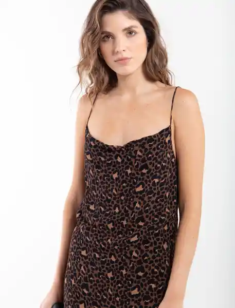 Vestido Largo Animal Print Café Estampado Talla M Mujer Naf Naf