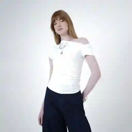 Camiseta Asimetría Lateral Blanco S Fuera de Serie