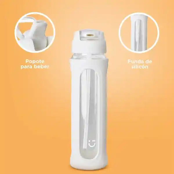 Botella Vidrio Tapa Abatible Pico Asa Blanco 580 mL Serie Miniso