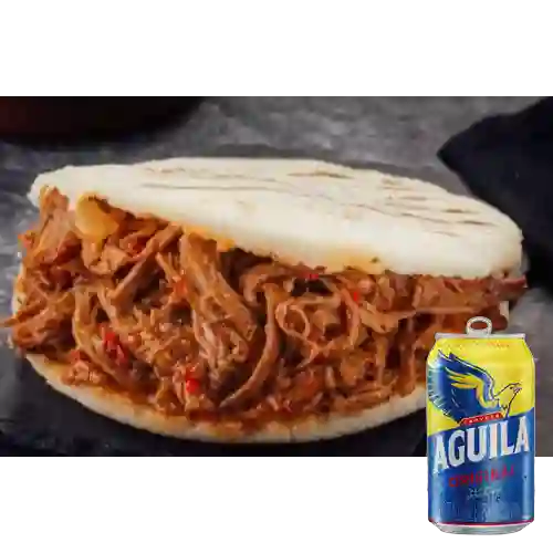 Combo Arepa Carne + Cerveza Aguila de 355 ml