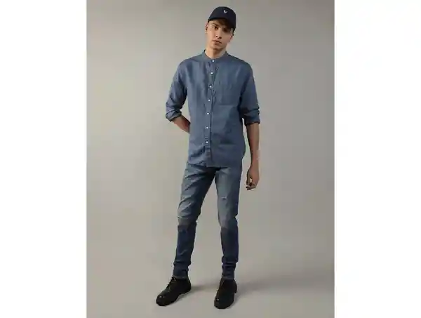 Camisa Hombre Azul Talla MEDIUM American Eagle