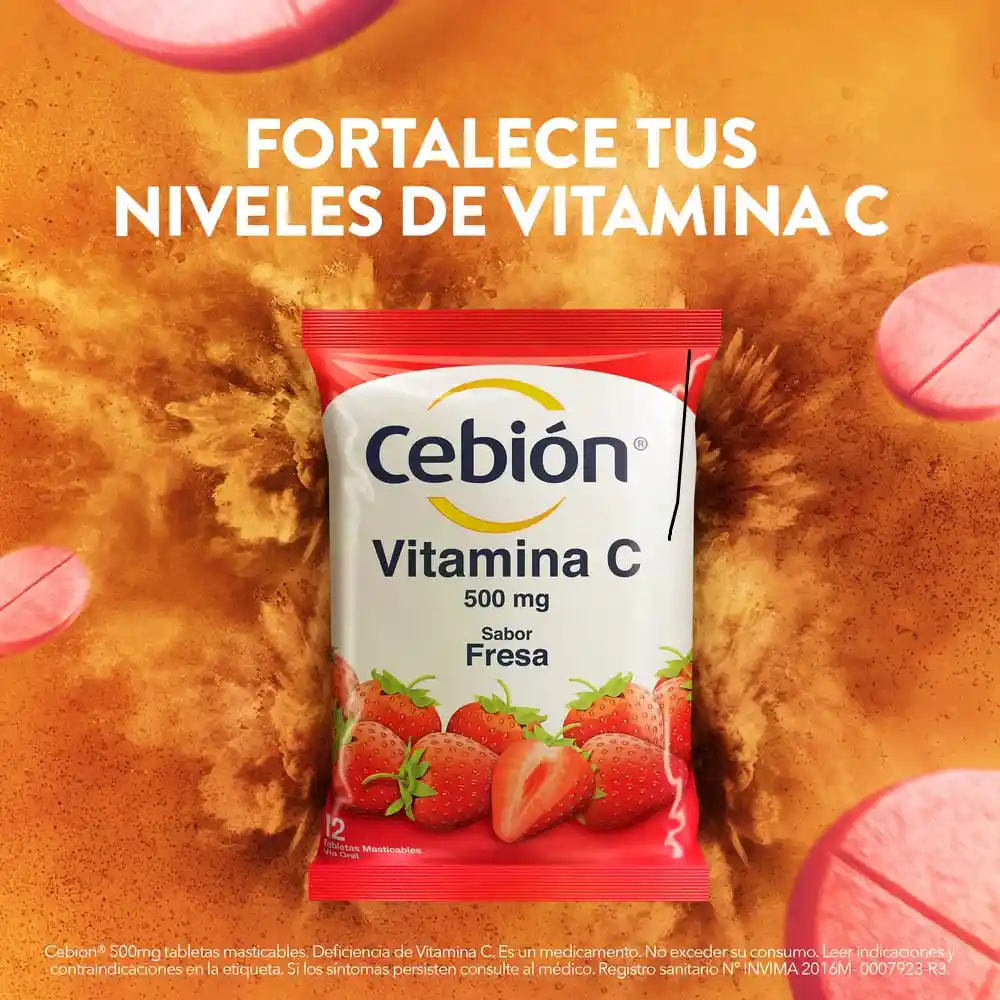 Cebion Merck Vitamina C Sabor Fresa en Tabletas Masticables
