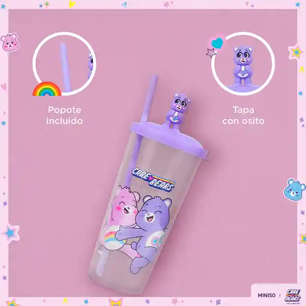 Vaso de Plástico Colección Care Bears Morado Con Pitillo Miniso