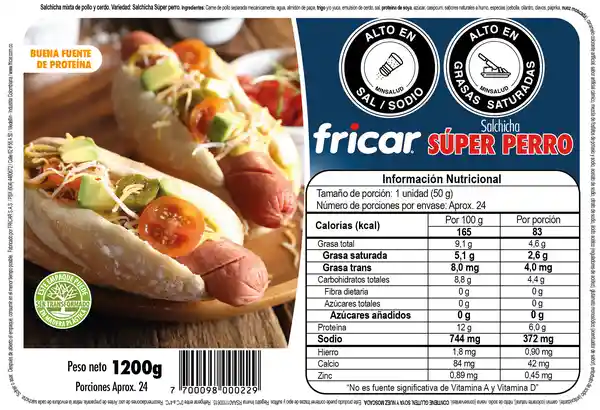 Salchicha super perro fricar - industrial 1200gr