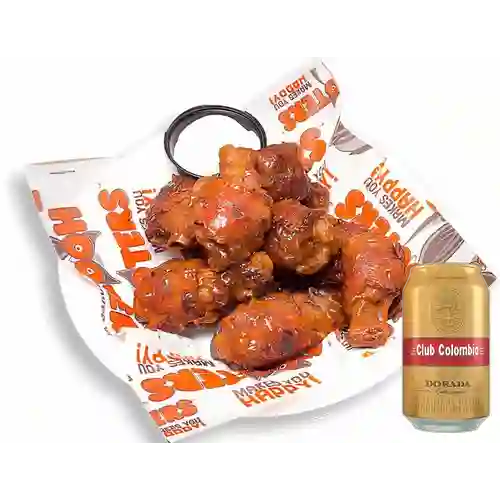 Combo Hooters Alitas Envueltas en Tocino + Club Col. Dorada Lata 330ml