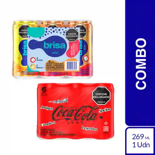 Combo Agua Brisa Saborizada Surtida + Gaseosa Coca-Cola Zero
