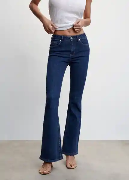 Pantalón Jean Flare Tejano Oscuro Talla 34 Mujer Mango