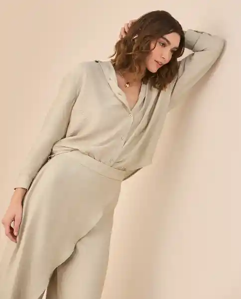 Camisa Beige Perlado Claro Talla M 611G040 Esprit