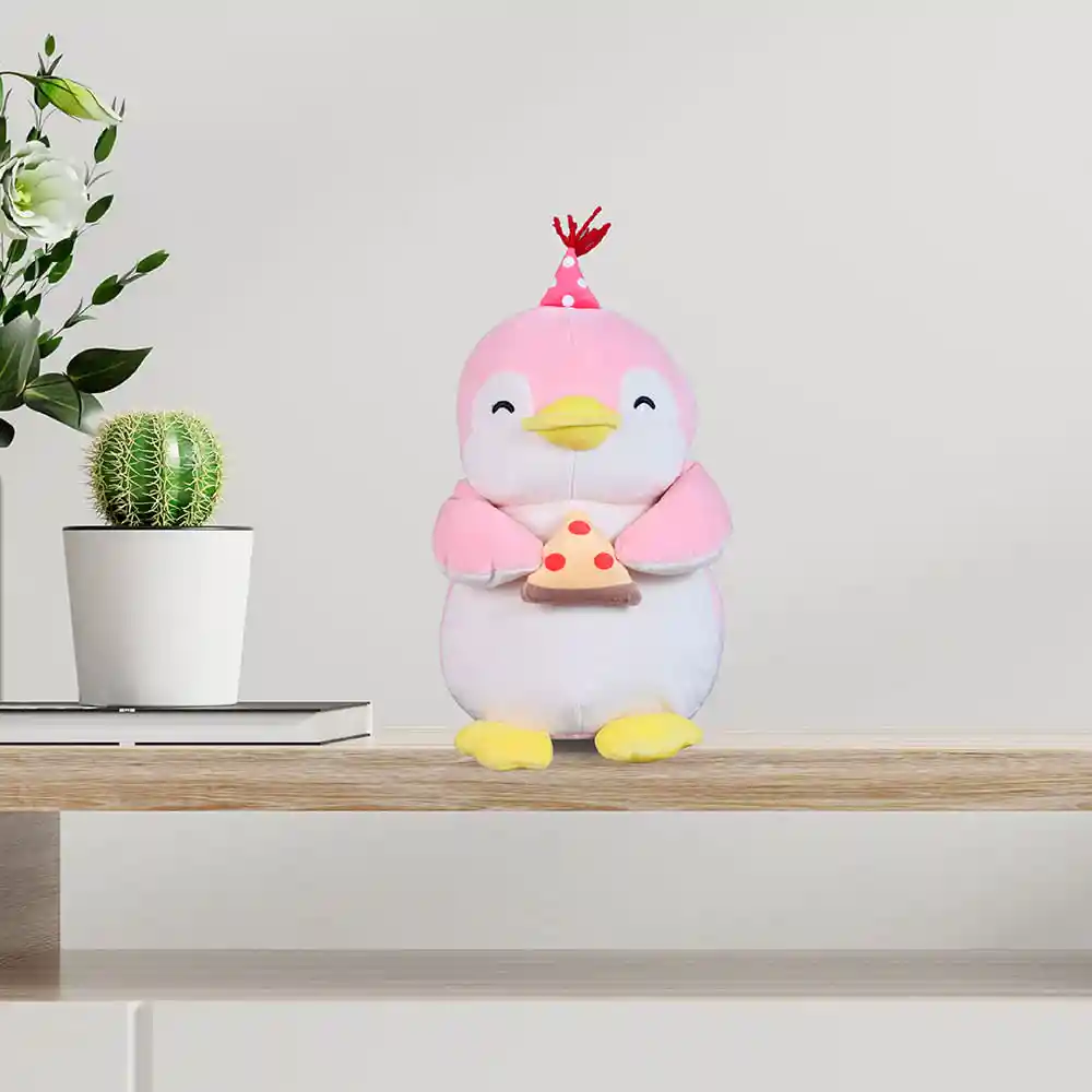 Miniso Peluche Pingüino Con Pizza Rosa