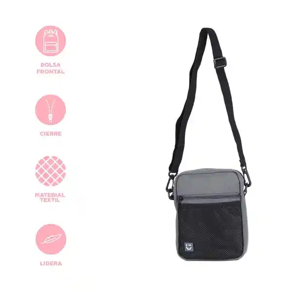 Bolso Crossbody Con Bolsa Frontal de Red Gris Miniso