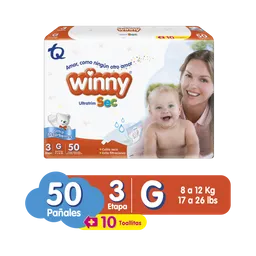 Winny Pañales Desechables Ultratrim Sec Etapa 3 G + Toallitas Húmedas