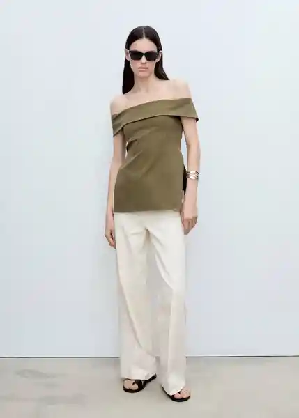 Top Box Khaki Talla M Mujer Mango