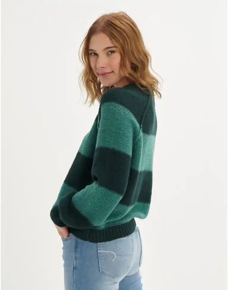 Suéter Tejido Verde Talla Small Mujer American Eagle