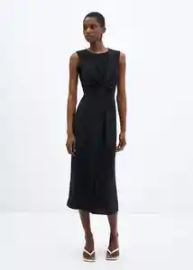 Vestido Nudo-w Negro Talla M Mujer Mango