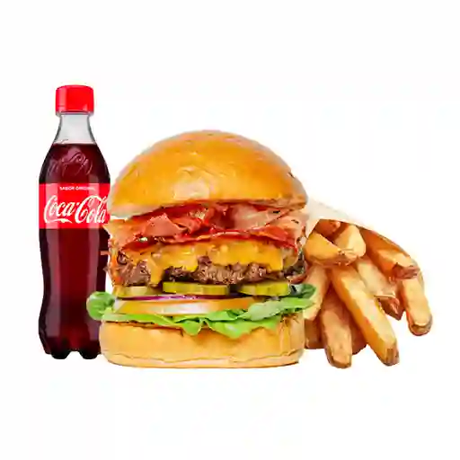 Combo Hamburguesa Queso, Tocineta y Pepinillos