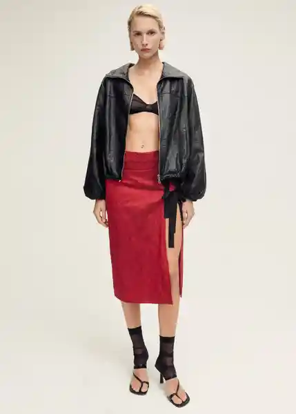 Falda Anemona Rojo Talla 36 Mujer Mango