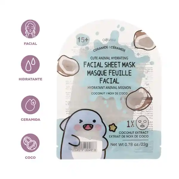 Mascarilla Facial Hidratante Cute Animal Coco Miniso