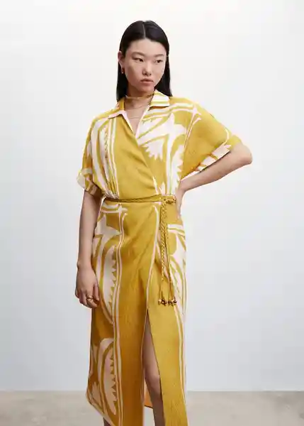 Vestido Oliva Mostaza Talla S Mujer Mango