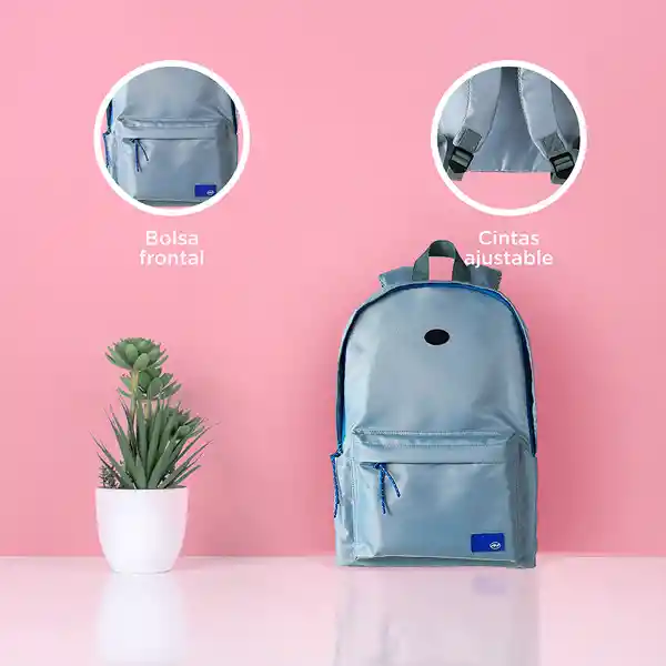 Mochila Básica Con Detalles en Contraste Gris Miniso