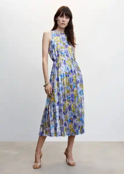 Vestido Bouquet Azul Talla S Mujer Mango