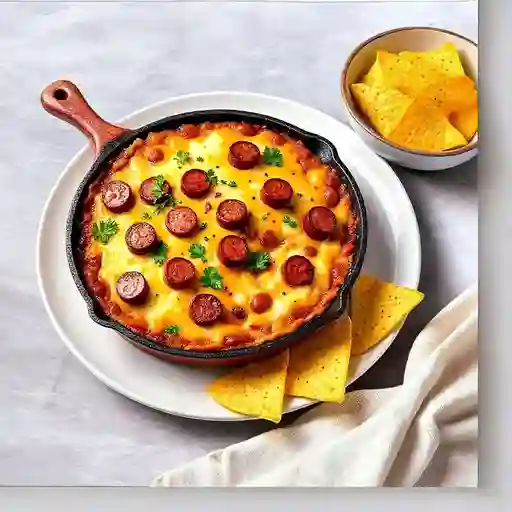 Cazuela De Queso Fundido Y Chorizo Artesanal