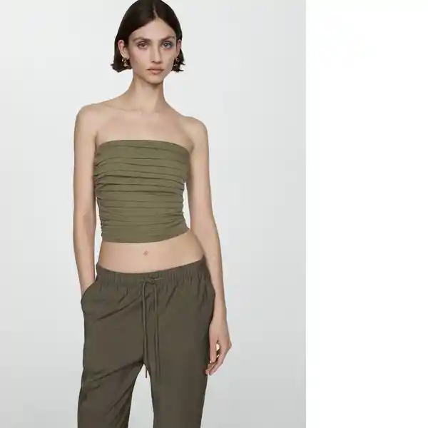 Pantalón Fluido Khaki Talla Xl Mujer Mango