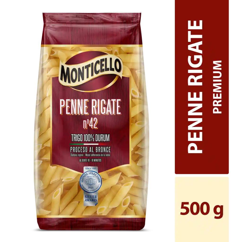 Penne Rigate MONTICELLO x 500 gramos