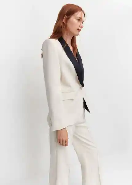 Blazer Americana Smoking Blanco Talla L Mujer Mango