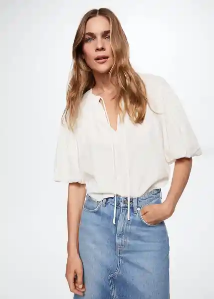 Blusa Tapu-W Offwhite Talla L Mujer Mango